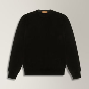 Theta Crew Neck Jumper in Wool & Silk - Black | Andrea Kosta
