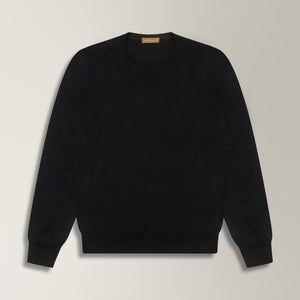 Theta Crew Neck Jumper in Wool & Silk  - Navy | Andrea Kosta