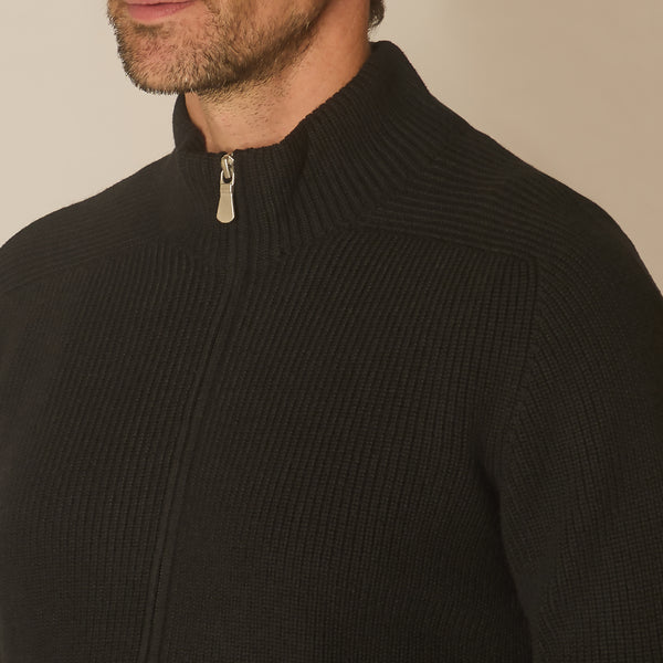 Thyra Full Zip Cardigan in Virgin Wool - Black | Andrea Kosta