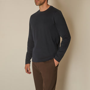 Tino Long Sleeve T-shirt in Cotton - Navy | Andrea Kosta