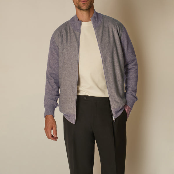 Full Zip Bomber in Wool & Cashmere - Taupe | Andrea Kosta