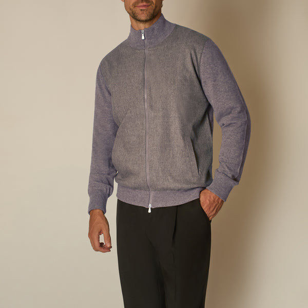 Full Zip Bomber in Wool & Cashmere - Taupe | Andrea Kosta