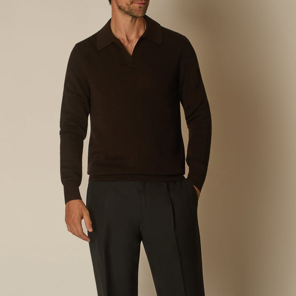Zefiro Skipper Polo in Virgin Wool - Chocolate | Andrea Kosta