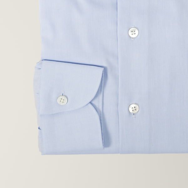 Semi Spread Collar Shirt Cotton Poplin - Light Blue | Andrea Kosta