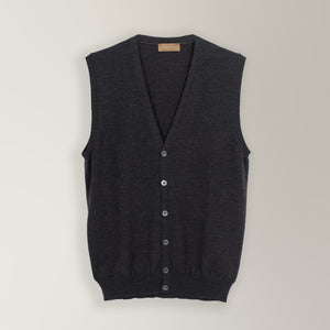 Sleeveless Cardigan - Merino Wool - Charcoal Grey | Andrea Kosta