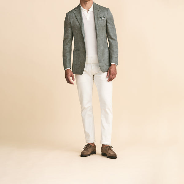 Sage-Grey Wool-Silk-Linen Basketweave Jacket