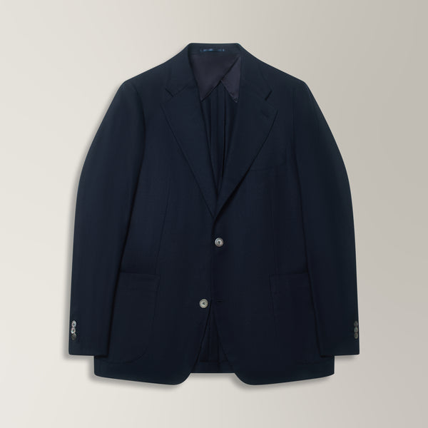 Basketweave Blazer in Wool & Silk - Navy | Andrea Kosta