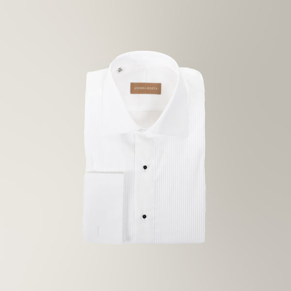 Bib Front Shirt in Cotton - White | Andrea Kosta
