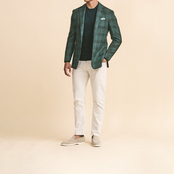 Bold Green Wool-Silk-Linen with Dark Green Overcheck Jacket | Andrea Kosta