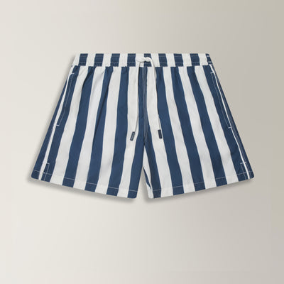 Bold Stripe Swim Shorts in Polyester - Navy/ White | Andrea Kosta