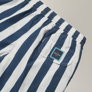 Bold Stripe Swim Shorts in Polyester - Navy/ White | Andrea Kosta