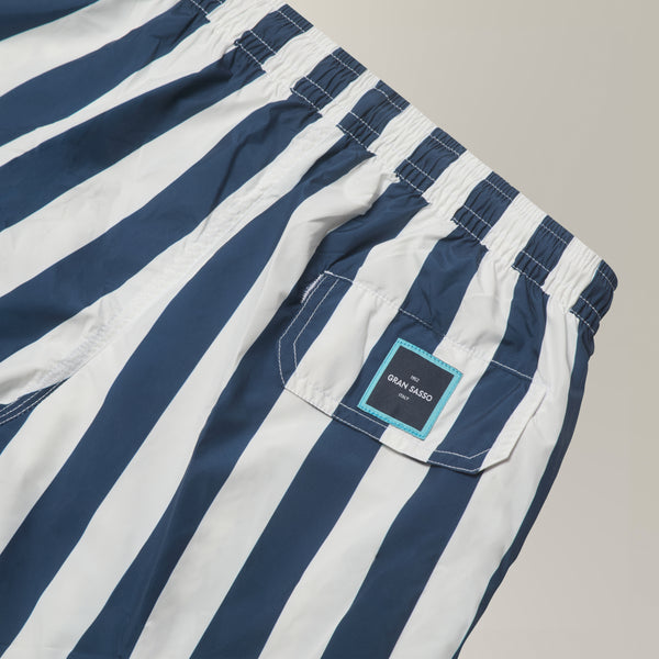 Bold Stripe Swim Shorts in Polyester - Navy/ White | Andrea Kosta