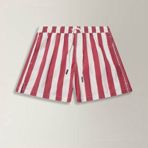 Bold Stripe Swim Shorts in Polyester - Red/ White | Andrea Kosta