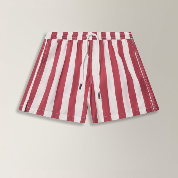 Bold Stripe Swim Shorts in Polyester - Red/ White | Andrea Kosta