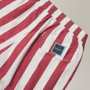 Bold Stripe Swim Shorts in Polyester - Red/ White | Andrea Kosta