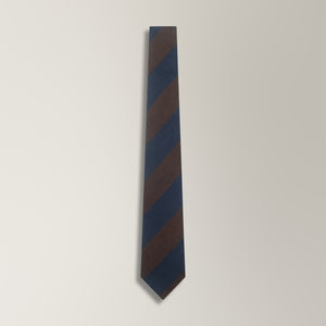 Bold Stripe Tie in Shantung Silk - Brown & Blue | Andrea Kosta