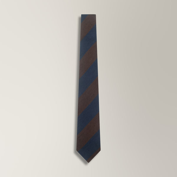 Bold Stripe Tie in Shantung Silk - Brown & Blue | Andrea Kosta