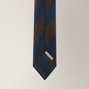Bold Stripe Tie in Shantung Silk - Brown & Blue | Andrea Kosta