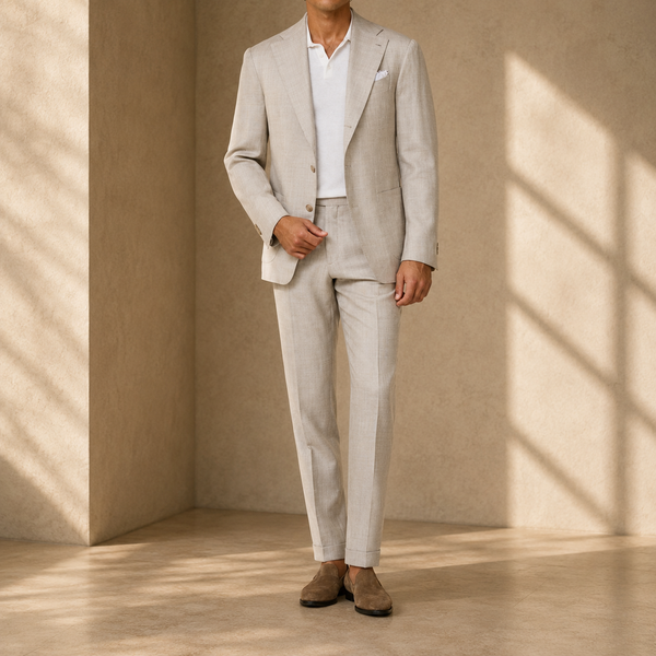 Bone Mélange Sharkskin Suit