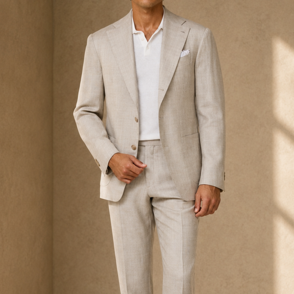 Bone Mélange Sharkskin Suit