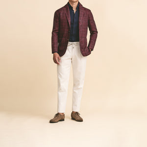 Burgundy Wool, Silk & Linen Glen Plaid with Black Overcheck Jacket | Andrea Kosta
