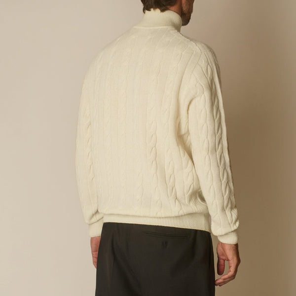 Cable Knit Quarter Zip Jumper in Wool & Cashmere - Off White | Andrea Kosta