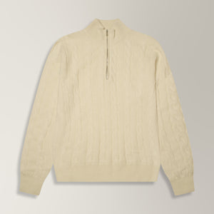 Cable Knit Quarter Zip Jumper in Wool & Cashmere - Off White | Andrea Kosta