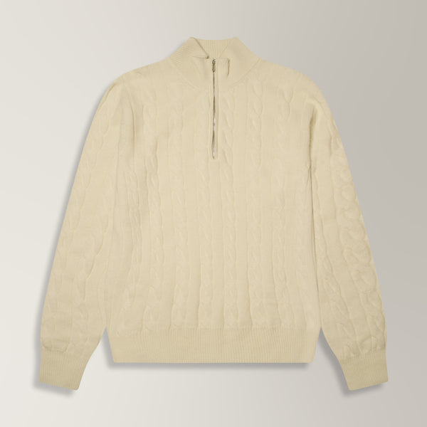 Cable Knit Quarter Zip Jumper in Wool & Cashmere - Off White | Andrea Kosta