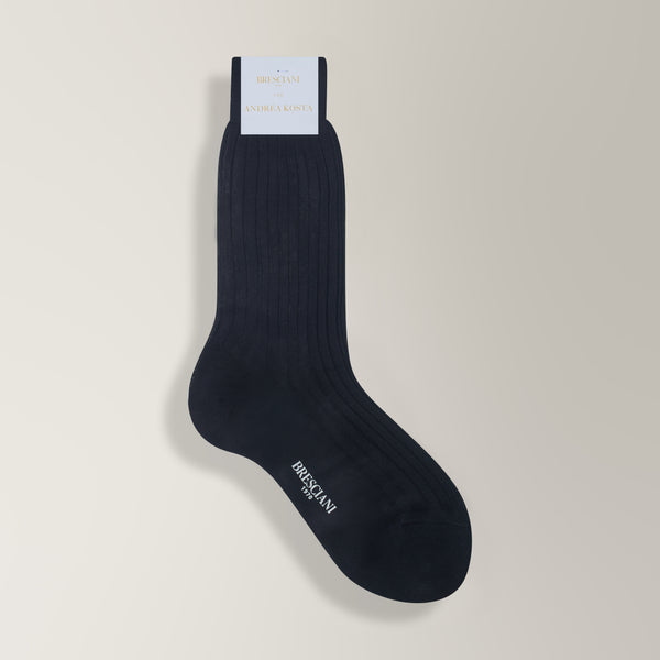 Ribbed Mid-Calf Socks in Egyptian Cotton - Anthracite | Andrea Kosta