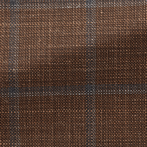 Chestnut Brown Wool-Silk-Linen with Light Grey Windowpane Jacket | Andrea Kosta