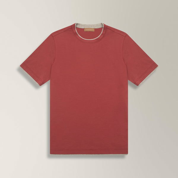 Contrast Collar & Sleeves T-shirt in Cotton - Cherry | Andrea Kosta