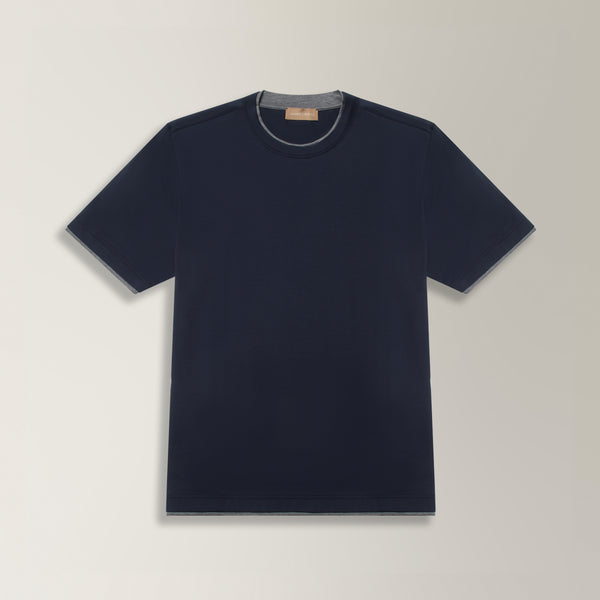 Contrast Collar & Sleeves T-shirt in Cotton - Navy | Andrea Kosta