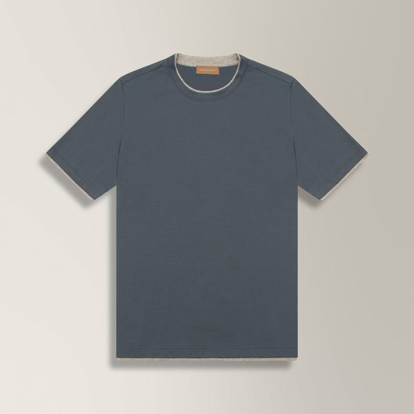 Contrast Collar & Sleeves T-shirt in Cotton - Slate Blue | Andrea Kosta