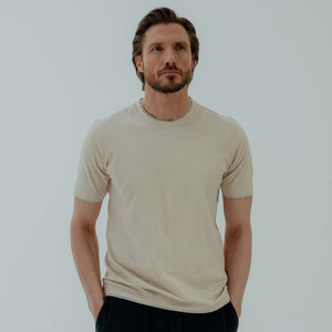 Contrast Trim T-shirt in Cotton - Beige | Andrea Kosta
