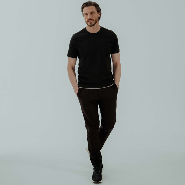 Contrast Trim T-shirt in Cotton - Black | Andrea Kosta 