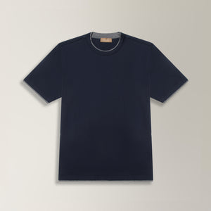 Contrast Trim T-shirt in Cotton - Navy | Andrea Kosta