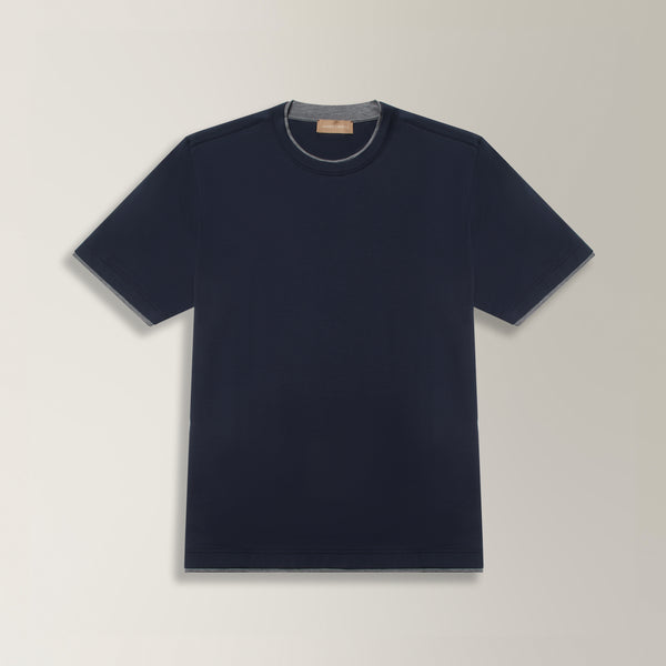 Contrast Trim T-shirt in Cotton - Navy | Andrea Kosta