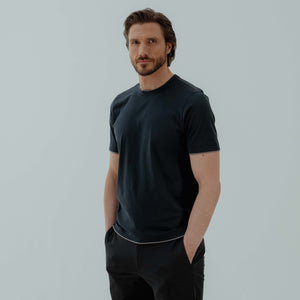 Contrast Trim T-shirt in Cotton - Navy | Andrea Kosta