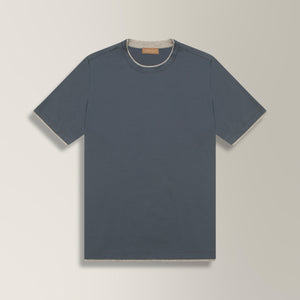 Contrast Trim T-shirt in Cotton - Slate Blue | Andrea Kosta
