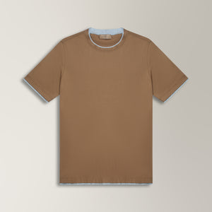Contrast Trim T-shirt in Cotton - Tobacco | Andrea Kosta