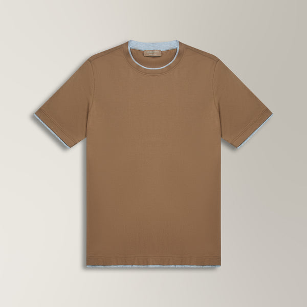 Contrast Trim T-shirt in Cotton - Tobacco | Andrea Kosta