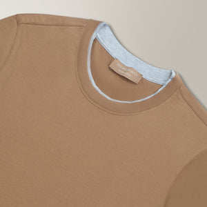 Contrast Trim T-shirt in Cotton - Tobacco | Andrea Kosta