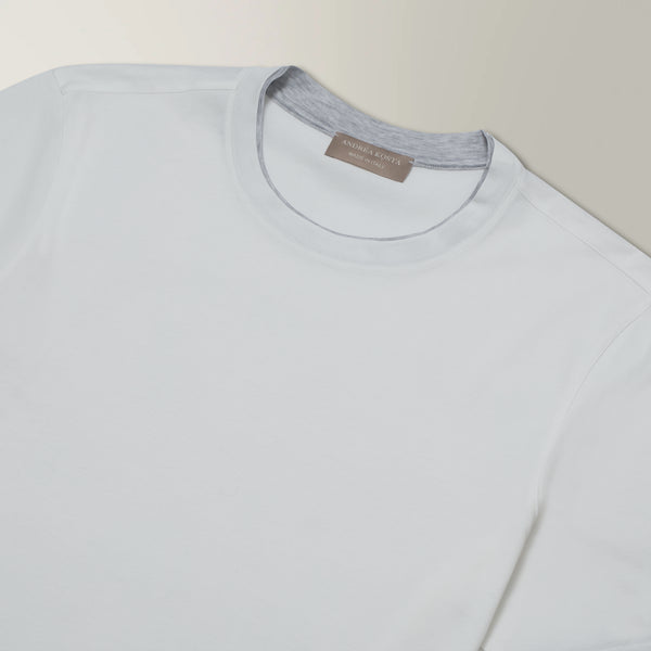 Contrast Trim T-shirt in Cotton - White | Andrea Kosta 