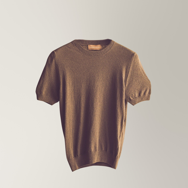 Crew Neck T-Shirt in Crepe Cotton - Taupe | Andrea Kosta