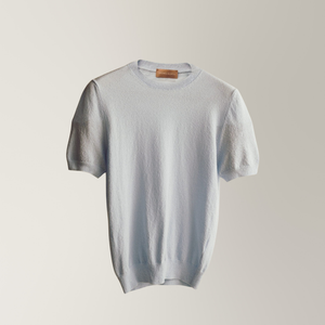 Crew Neck T-Shirt in Crepe Cotton - Light Blue | Andrea Kosta