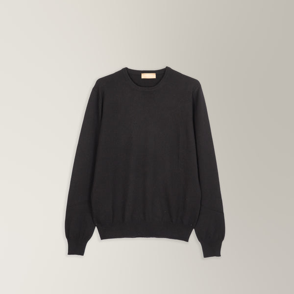 Crew Neck Jumper in Cashmere - Black | Andrea Kosta