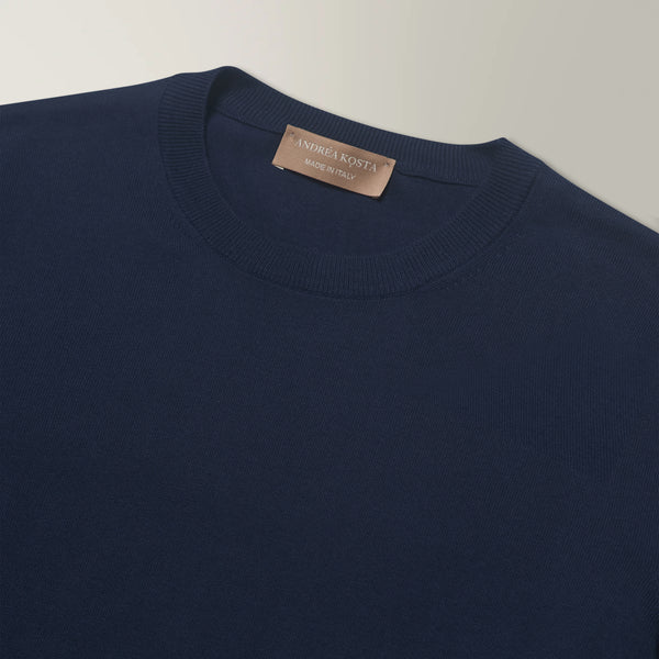 Crew Neck Jumper in Cotton - Navy | Andrea Kosta 
