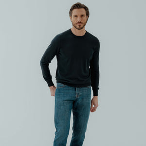 Crew Neck Jumper in Cotton - Navy | Andrea Kosta 