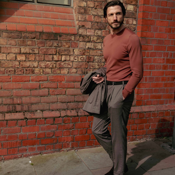 Crew Neck Jumper in Cotton - Terracotta | Andrea Kosta