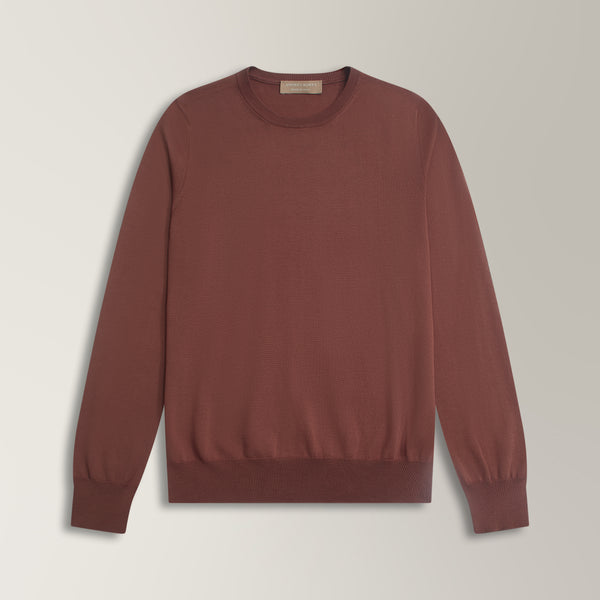 Crew Neck Jumper in Cotton - Terracotta | Andrea Kosta